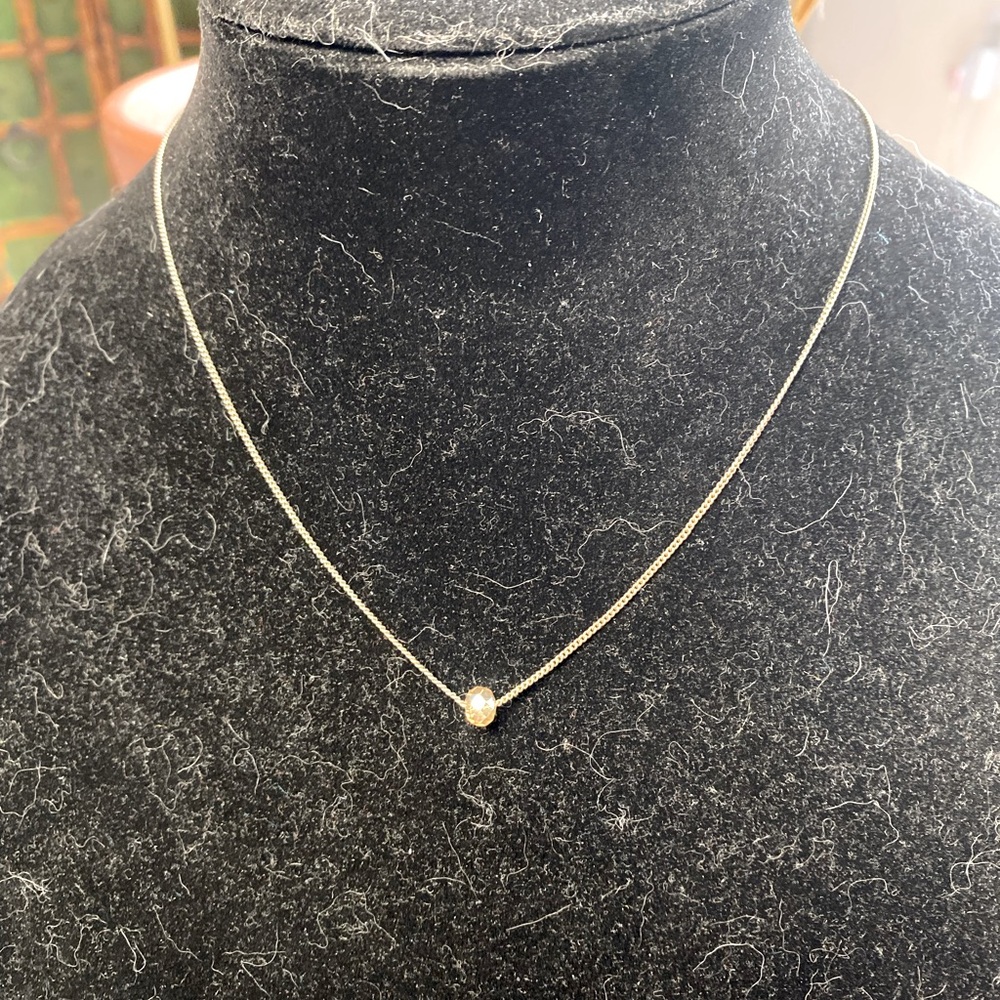Dainty peach faceted bead on silver tone chain